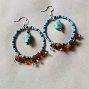 Southwestern Amber and Turquoise  hoop earrings